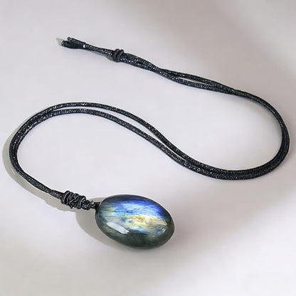 Anjiucc Natural Gemstone Tree of Life Black Obsidian/Golden Obsidian Pendant Necklace for Male and Female Necklace - color: Labradorite