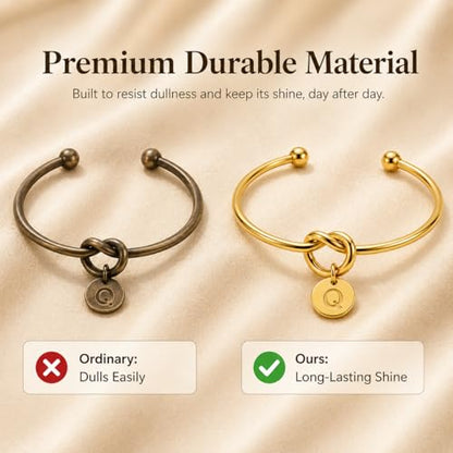LemonRose Initial Bracelets for Women - Dainty Tie the Knot Letter A-Z 14K Gold Plated for Women Gold Cuff Bracelet for Womens Jewelry Personalized Bridesmaid Proposal Gifts - color: Gold Q