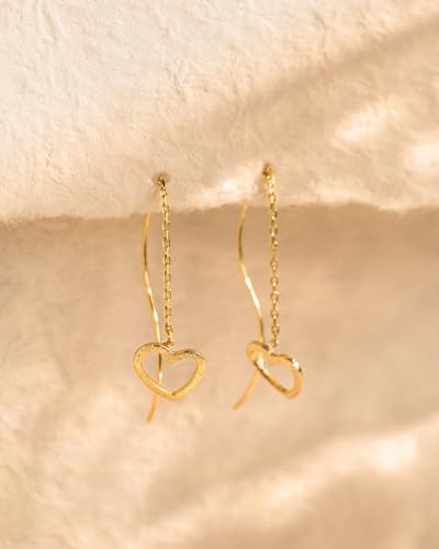 Dangle Earrings for Women - 14K Gold/White Gold/Rose Gold Plated Butterfly Heart Star Hoop Chain Long Tassel Cubic Zirconia CZ Dangle Earrings - color: gold heart