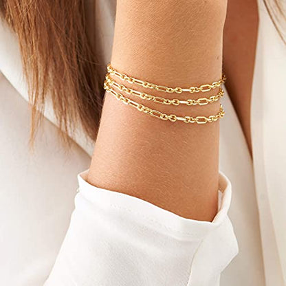 PEARLADA 18k Gold Plated Chain Layerd Bracelet Coin Charm Toggle Bracelet Trendy Cubic Zirconia Jewelry - color: 1. Tripple strand cross