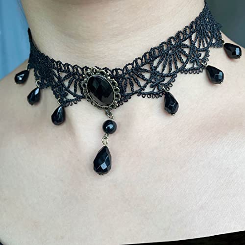 Black Sexy Lace Choker Necklaces Gothic Tassel Collar Choker Halloween Party Accessories for Women - color: Black necklace 3