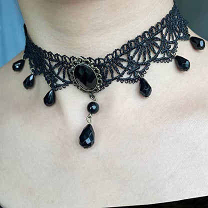 Black Sexy Lace Choker Necklaces Gothic Tassel Collar Choker Halloween Party Accessories for Women - color: Black necklace 3