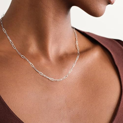 IEFWELL Silver Plated Chain Necklace for Women Men - 3.5mm Silver Plated Paperclip Chain Necklace, 16/18/20/22/24 Inches Hypoallergenic Sturdy Chains, Jewelry Gifts for Women - size: 18 Inch