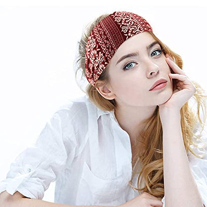 Yeshan Wide Bandana headbands for Women Boho Bandeau Headband Knot Hair Scarf Bands Stretch Floral Printed Non Slip Head bands Elastic Turban Head Wraps Thick African Headband,Pack of 6 - color: No2(paisley 6 pcs)
