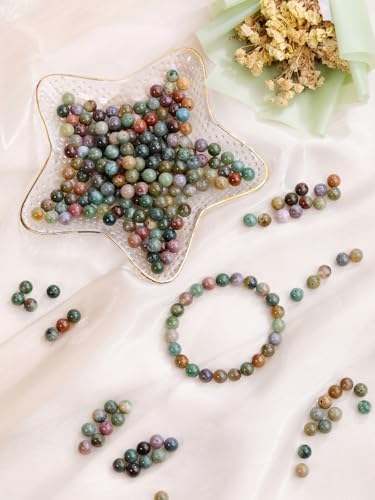 Jovivi 8mm Natural Indian Agate Gemstone Beads for Jewelry Making,96pcs | Energy Healing Crystals Polished Round Smooth Stone Beads,Genuine Real Stone Beads for Bracelet Necklace - color: Indian Agate