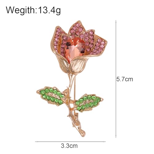 coadipress Tulip Floral Brooch Pin for Women Dainty Gold Plated Rhinestone Pearl Tulip Flower Green Leaf Broochs Pins Trendy Wedding Party Jewelry Accessories - style: Pink