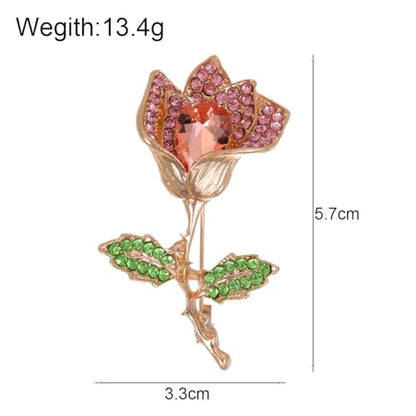 coadipress Tulip Floral Brooch Pin for Women Dainty Gold Plated Rhinestone Pearl Tulip Flower Green Leaf Broochs Pins Trendy Wedding Party Jewelry Accessories - style: Pink