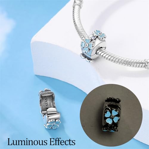 925 Sterling Silver Stopper Clip Charms for Bracelet Necklace Spacer Beads with 5A Cubic Zirconia Mother's Day Christmas DIY Gift for Women(2PCS) - style: Glow-in-the-dark four-leaf clover