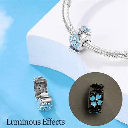 925 Sterling Silver Stopper Clip Charms for Bracelet Necklace Spacer Beads with 5A Cubic Zirconia Mother's Day Christmas DIY Gift for Women(2PCS) - style: Glow-in-the-dark four-leaf clover