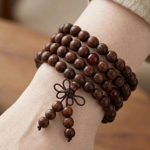 Multi-layer Dark Red Wooden Bead Wrap Bracelet Bohemian Style Unisex Elastic Jewelry Strand