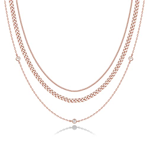 PAVOI 14K Gold Plated Dainty Layering Necklaces for Women | Snake Chain, Curb Link, Paperclip Layered Chains | Trendy Layering Necklace - style: Diamond Station