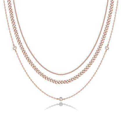 PAVOI 14K Gold Plated Dainty Layering Necklaces for Women | Snake Chain, Curb Link, Paperclip Layered Chains | Trendy Layering Necklace - style: Diamond Station