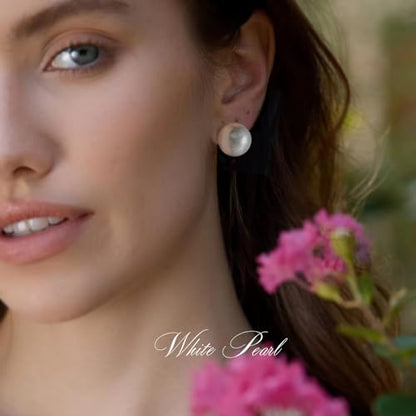 Trendy Big Simulated Pearl Earrings for Women, 925 Sterling Silver Post 14/12MM Oversized Large Pearl Studs Bride Bridesmaid Prom Wedding Earrings Jewelry Gifts - color: White, size: 14MM