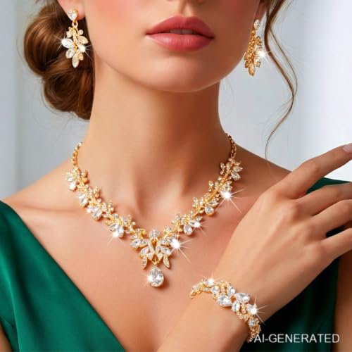 Sixexey Bridal Wedding Jewelry Set Crystal Neck Jewelry Rhinestone Wedding Prom Jewelry Accessories for Women - color: Crystal