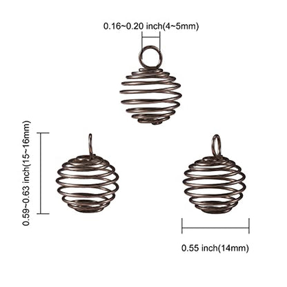 LiQunSweet 10 Pcs Stainless Steel Wire Round Spiral Bead Cage Charm Wire Wrap Gemstone Holder Pendants for Jewelry Making and Crafting - color: Stainless Steel Cage_14mm