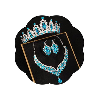 Crowns and Tiaras jewelry sets for Wedding princess birthday party Halloween Prom Pageant Jewelry for Women Crystal Bridal Jewelry Set for women - color: Silver lack bule