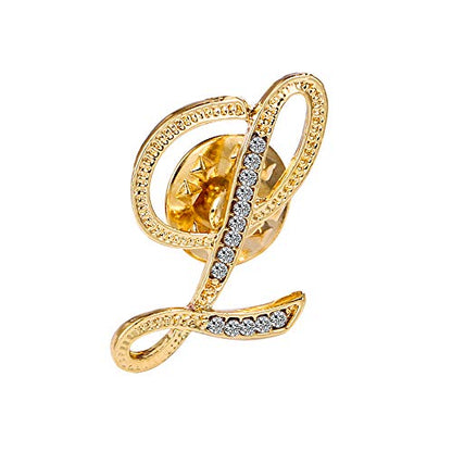 Initial Letter Brooch Pin Small Lapel Pin Tie Tack Name Personalized Gifts for Women Men Gold A-Z - style: L