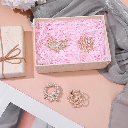 Pearl Flower Brooches for Women for Wedding Appreciation Ceremony | 4Pcs Glod Crystal Floral Pins, 4 Stlye Rhinestone Pearl Brooch, Fashion Elegant Golden Pins