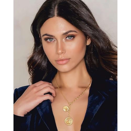 Chunky Gold Necklace for Women, 18K Waterproof Heart Necklace Statement Necklace Gold Charm Necklace Chunky Jewelry Paperclip Chain Choker Gift for Women - style: Lion Medallion