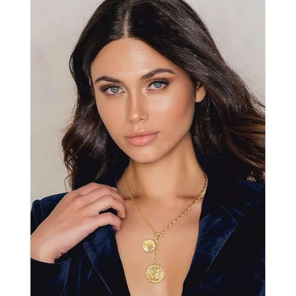 Chunky Gold Necklace for Women, 18K Waterproof Heart Necklace Statement Necklace Gold Charm Necklace Chunky Jewelry Paperclip Chain Choker Gift for Women - style: Lion Medallion