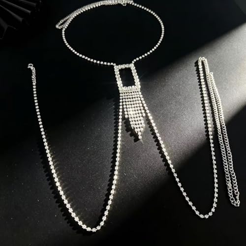 Rhinestone Body Chain for Women Sparkle Tassel Chest Chain Crossover Bikini Bra Chain Sexy summmer Beach Body Jewelry