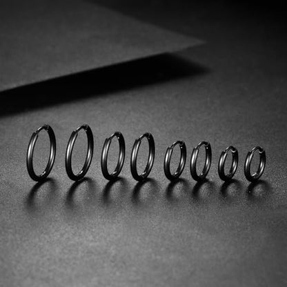 316L Surgical Stainless Steel Huggie Hoop Earrings 6mm 8mm 10mm 11mm 12mm 14mm Hypoallergenic Earrings Hoop Cartilage Helix Lobes Hinged Sleeper Earrings For Men Women - style: "(D6/8/10/12) THK 1.5mm V Black"