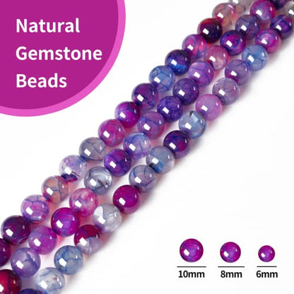 100pcs 6mm Purple Dragon Vein Agate Beads Natural Gemstone Beads Round Loose Beads for Crafting and Jewelry Making - color: Purple Dragon Vein Agate, size: 6mm