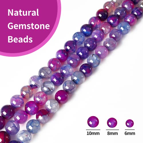 100pcs 10mm Purple Dragon Vein Agate Beads Natural Gemstone Beads Round Loose Beads for Crafting and Jewelry Making - color: Purple Dragon Vein Agate, size: 10mm