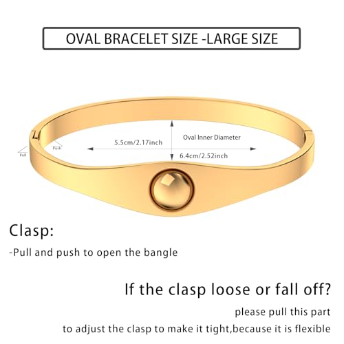 PCY 14K Gold Plated Stainless Steel Oval Bangle Bracelets for Women - 5 Styles Available S/M/L - size: Large