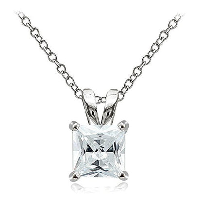 Hoops & Loops Sterling Silver, Yellow Gold Flash or Rose Gold Flash CZ Cubic Zirconia Square Solitaire Pendant Necklace - style: 8mm-Silver