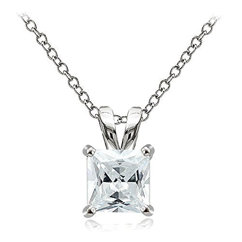 Hoops & Loops Sterling Silver, Yellow Gold Flash or Rose Gold Flash CZ Cubic Zirconia Square Solitaire Pendant Necklace - style: 8mm-Silver