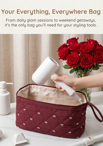 TeeYee Nylon Hair Tools Travel Bag for Dyson Airwrap Quilted Toiletry Bag | Travel Storage Bag for Shark Flexstyle/Curling Iron,Water-repellent,Wide-open,Well-structured,Heat-safe lining,001winebow - color: Winebow