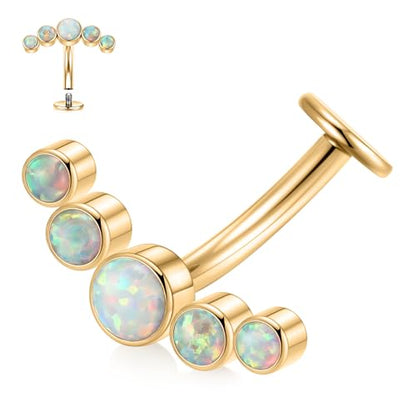 G23 Titanium Belly Jewelry 14G Flat Bottom Floating Belly Button Rings Curved Belly Barbell Navel Ring Belly Piercing 8/10/12/14mm Navel Rings Belly Piercings Jewelry for Women - color: Style5:Gold,5 Round White Opal