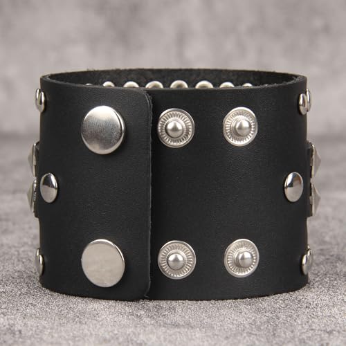 Jeilwiy Punk Leather Wristbands for Men Bracelets Handmade Wide Cuff Bangle Braided Jewelry Black Brown Adjustable - Punk Father's Gifts - color: 01 Leather Cuff Bracelet Black