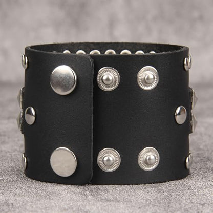 Jeilwiy Punk Leather Wristbands for Men Bracelets Handmade Wide Cuff Bangle Braided Jewelry Black Brown Adjustable - Punk Father's Gifts - color: 01 Leather Cuff Bracelet Black