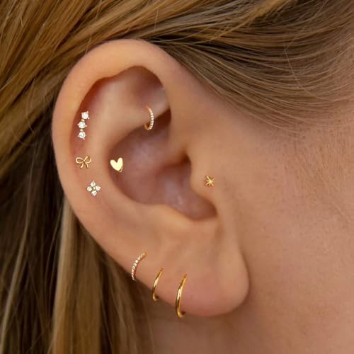 20G/18G/16G Flat Back Earrings Tiny Nose Stud, Cartilage Earring Threadless Tragus Helix Stud Conch Piercing Jewelry - color: SET-stud&hoop, size: 16 gauge (1.2mm post)