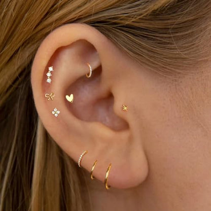 20G/18G/16G Flat Back Earrings Tiny Nose Stud, Cartilage Earring Threadless Tragus Helix Stud Conch Piercing Jewelry - color: SET-stud&hoop, size: 16 gauge (1.2mm post)