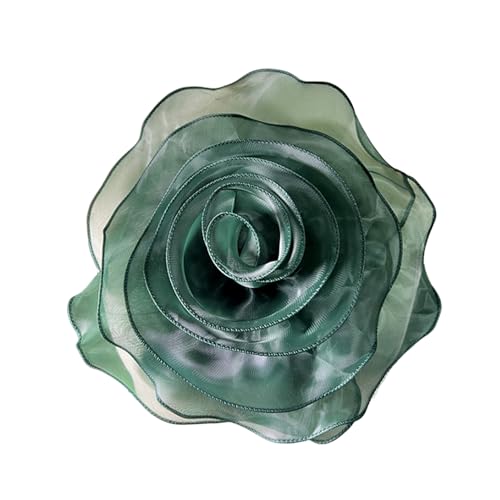 10inch Extra Large Flower Brooch Pin for Women Fashion Dainty Organza Satin Fabric Big Camellia Brooches Lapel Pins Wedding Dance Party Dress Accessories Exaggerated Jewelry Gift - color: 10 inch Blackish Green