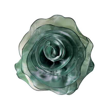 10inch Extra Large Flower Brooch Pin for Women Fashion Dainty Organza Satin Fabric Big Camellia Brooches Lapel Pins Wedding Dance Party Dress Accessories Exaggerated Jewelry Gift - color: 10 inch Blackish Green