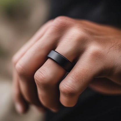 LerchPhi Engraved Custom Tungsten Rings For Men Wedding Band Personalized Titanium Promise Ring for Him Black/Red/Green/Purple/Blue Beveled Edge Szie 6 to 16 - color: No Custom-8MM Black Titanium
