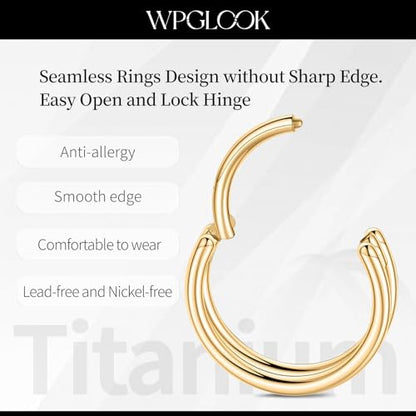 2 PCS Cartilage Earring Double Triple Hoop Nose Ring Titanium Conch Piercing Jewelry - color: Gold, size: 18g 8mm