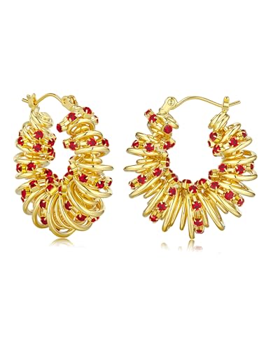 18K Gold Plated Chunky Curve Twisted Open Hoop Statement Stud Earrings with CZ for Women by SNGIA, Large Handmade Spiral Texture Braided Formal Trendy Hoop Jewelry Gifts, Big Circle Geometric Shell Beachy Vacation Fashion Hanging Earrings Accessories, Vin