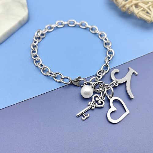 Initial A-Z Bracelets Gift for Women Girls Stainless Steel Chain Bracelet 26 Alphabet Jewelry Gifts for Birthday Anniversary Letter Bracelet Monogram Gifts for Sister Friend Girlfriends Mom 8.26 Inch - color: Y
