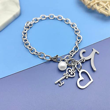 Initial A-Z Bracelets Gift for Women Girls Stainless Steel Chain Bracelet 26 Alphabet Jewelry Gifts for Birthday Anniversary Letter Bracelet Monogram Gifts for Sister Friend Girlfriends Mom 8.26 Inch - color: Y