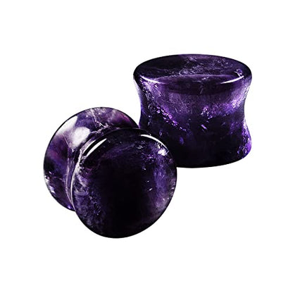2PCS Organic Stone Amethyst 9/16'' (14mm) Double Flared Saddle Stretcher Earring Gauge Ear Lobe Plug Piercing Jewelry 7958