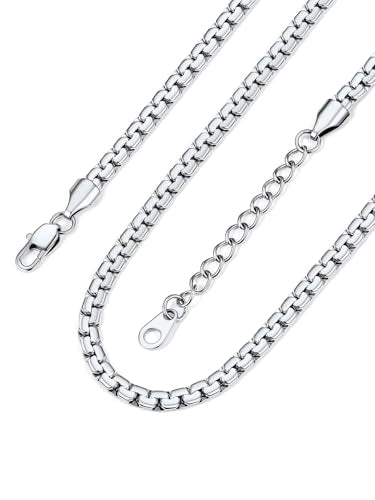 Bandmax Solid Stainless Steel Flat Box Link Chains 2MM/4MM/6MM/8MM Silver/Gold/Black Rolo Cable Chain Necklaces for Men Women 14"-30" Length, Gift Packed - color: 04 4MM-Silver Tone