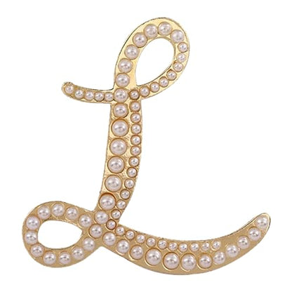 A-Z Initial 26 Letter Brooch Pins, Gold Faux Pearl Alphabet Badges Breastpin for Hat Bag Dress Coat Suit Accessory, Elegant Name Personalized Gifts for Women Men - color: L
