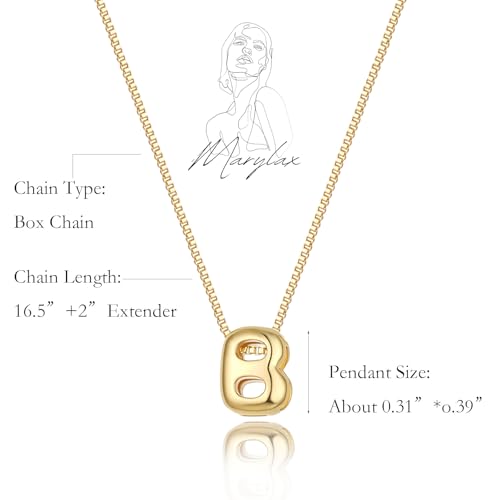 14K Gold Plated Bubble Letter Necklace, Tarnish Free and Waterproof Dainty Initial Necklace for Women, Trendy Personalized Gold Jewelry Gift for Her - color: Gold, style: B