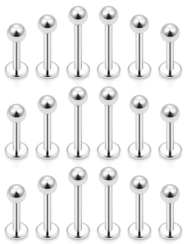 20G 18G 16G 14G 12G Lip Labret Medusa Monroe Rings Studs 316L Surgical Steel Flat Back Tragus Helix Cartilage Earring Stud Piercing Jewelry Bar Length 8mm 10mm 12mm Mix Color 18PCS - color: Silver, size: 18G(1.0mm)-6/7/8mm Bars-3mm Balls