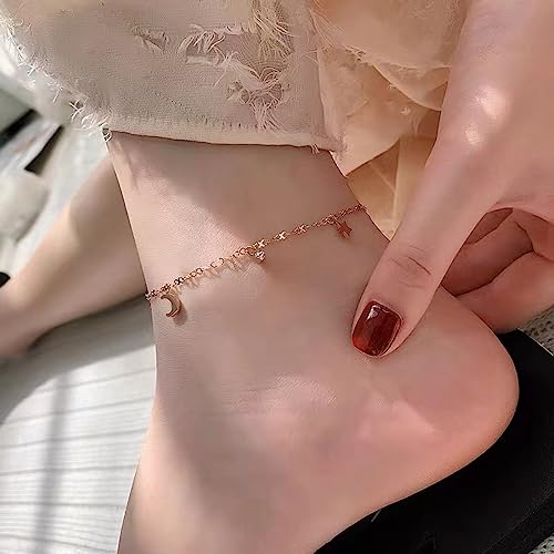 Ankle Bracelet for Women Stainless Steel Chain Beach Anklet Bracelet Adjustable Jewelry - style: Gold-SCMZ-Moon